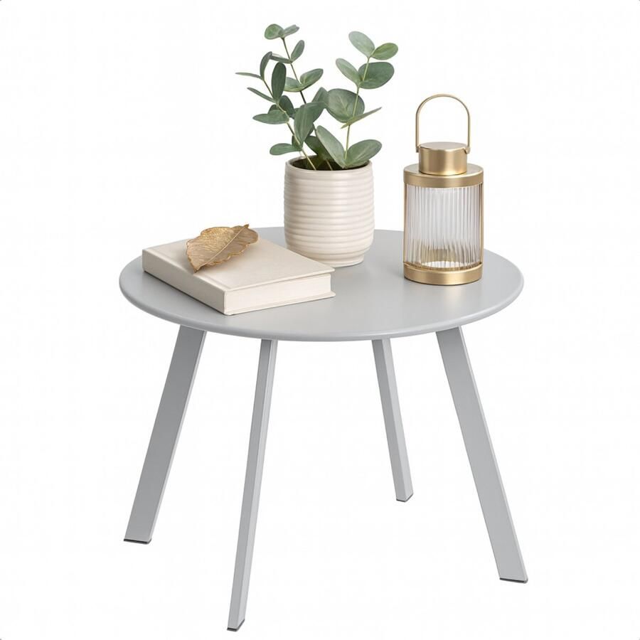 Lomera Licht Grijze Tafel Metalen Bijzettafel Gepoedercoat Metaal Ronde Tafel Compacte Bijzettafel Draagvermogen Lichtgewicht Tafel Mat Licht Grijs Stevige Constructie Duurzame Materialen