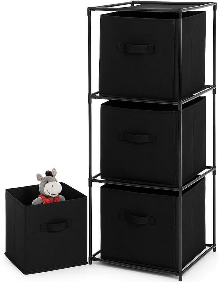 Lomera Opbergkast 3 Compartimenten Metalen Frame Opbergkast 3 Opbergvakken Polyester Opbergkast Smal Opbergkast Vrijstaand Opbergkast Woonkamer Opbergkast Slaapkamer of Badkamer