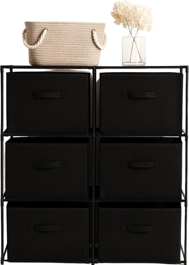 Lomera Opbergkast 6 Compartimenten Metalen Frame Kunststof Verbindingsstukken Opbergvakken Polyester Opbergkast Opbergvak Opbergoplossing Opbergkast voor Woonkamer Opbergkast voor Slaapkamer