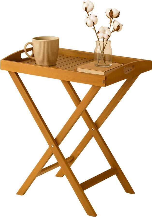 Lomera Opvouwbare Bijzettafel Acacia Hout Butlertray Opklapbaar Dienbladtafel Afneembaar Dienblad Multifunctionele Tafel Tuintafel Houten Opklapbare Tafel Voor Huis En Tuin Teak Look Makkelijk Op Te Bergen Tafeltje