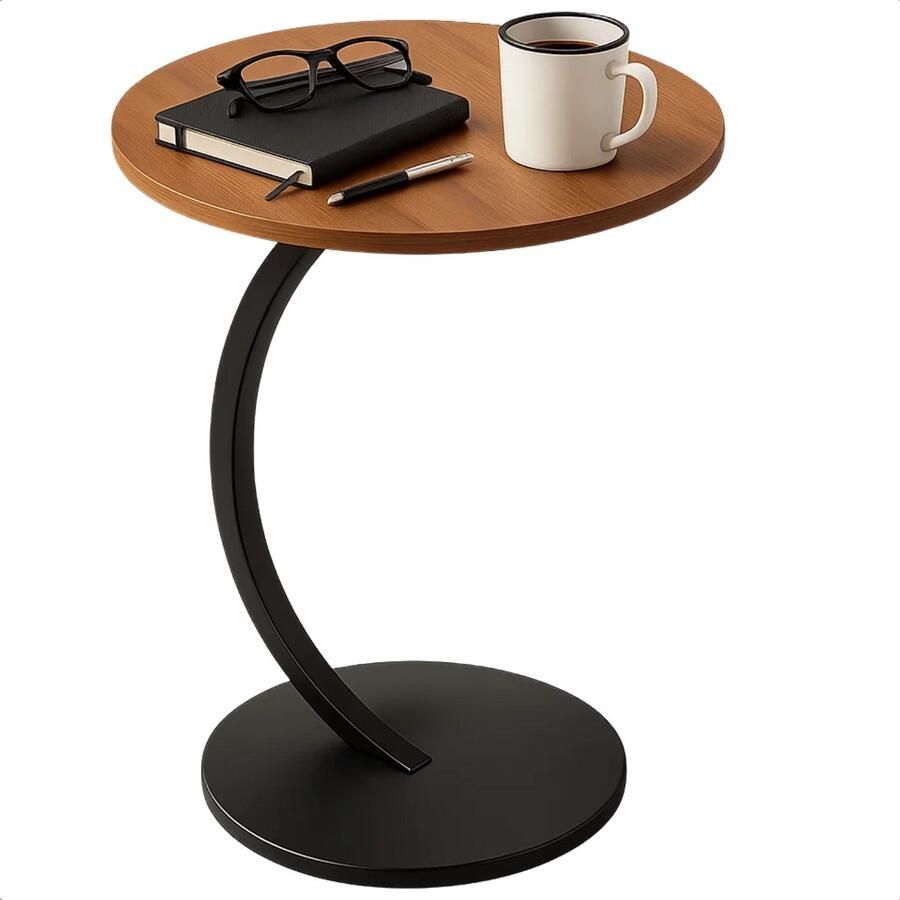 Lomera Ronde Bijzettafel Bruin Sidetable Mdf Tafelblad Houten Tafelblad Metalen Frame Ronde Tafel Lichte Bijzettafel Woonkamer Bijzettafel Slaapkamer