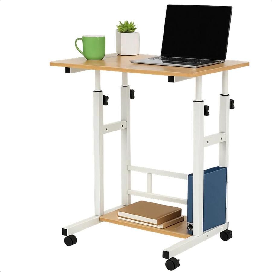 Lomera Verrijdbare Laptoptafel Verstelbare Bedtafel Hoogte Verstelbaar Tafelblad Walnoot Tafelblad Metalen Frame Zwenkwieltjes Met Rem Mobiele Bijzettafel Houtlook Ergonomische Laptop Tafel Thuiskantoor