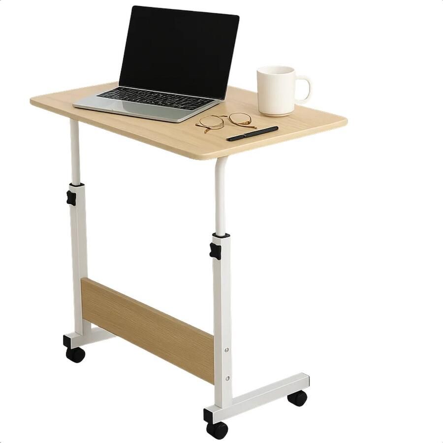 Lomera Verrijdbare Laptoptafel Verstelbare Bedtafel Hoogte Verstelbaar Walnoot Tafelblad Metalen Frame Zwenkwieltjes Met Rem Mobiele Bijzettafel Computertafel Houtlook Ergonomische Laptop Tafel