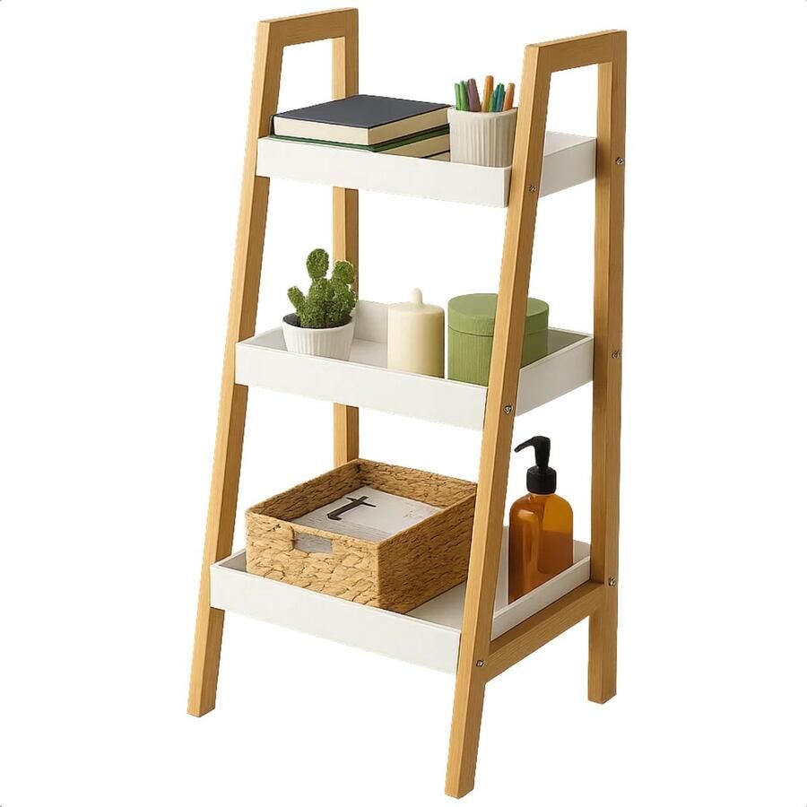 Lomera Wandrek Met Schappen Wanddecoratie Met Schappen Wandrek Bamboe En Mdf Witte Planken 3 Witte Schappen Natuurlijke Look Wandrek Bamboe Wandrek Woonkamer Muurdecoratie