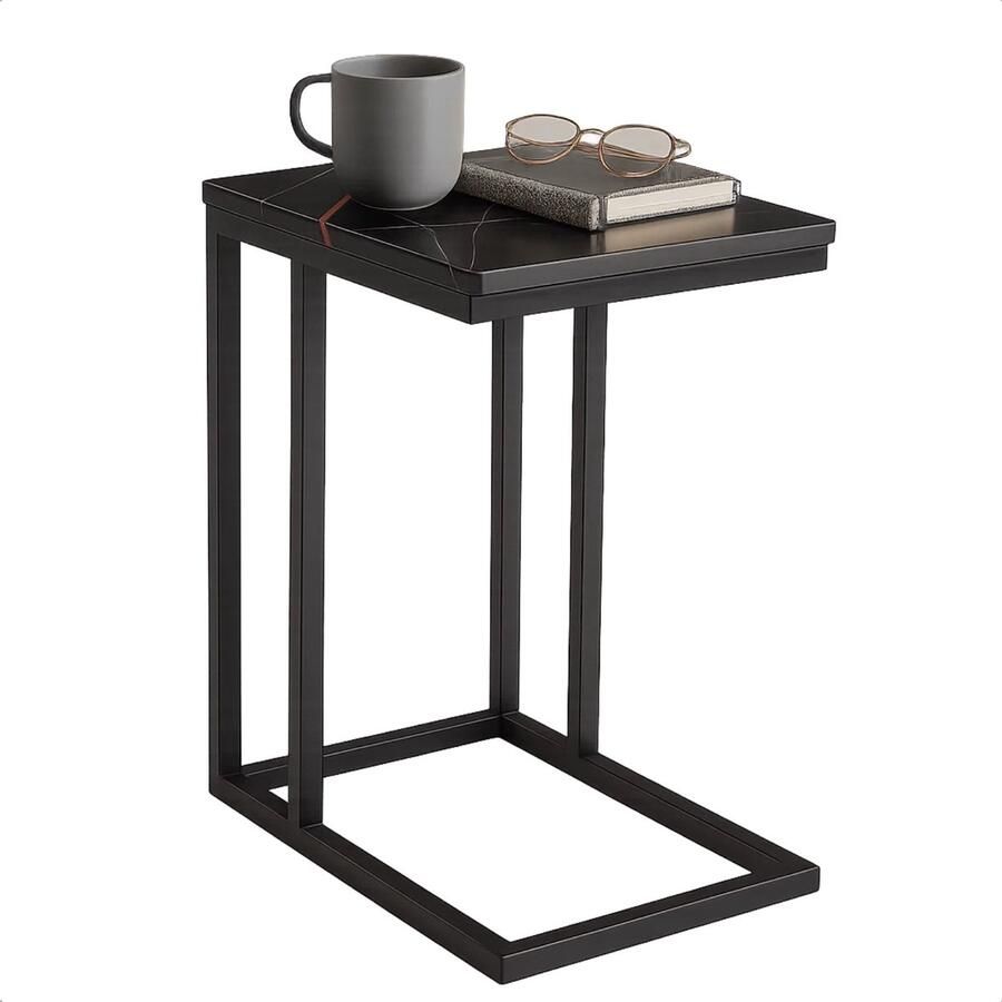 Lomera Zwart Metalen Frame Zwart Roze Gemarmerd Mdf Tafelblad Afgeronde Hoeken Bijzettafel Banktafeltje Dikte 4 Stelpootjes Lichtgewicht Tafel Moderne Stijl Stijlvolle Tafel Marmer Look Trendy Design
