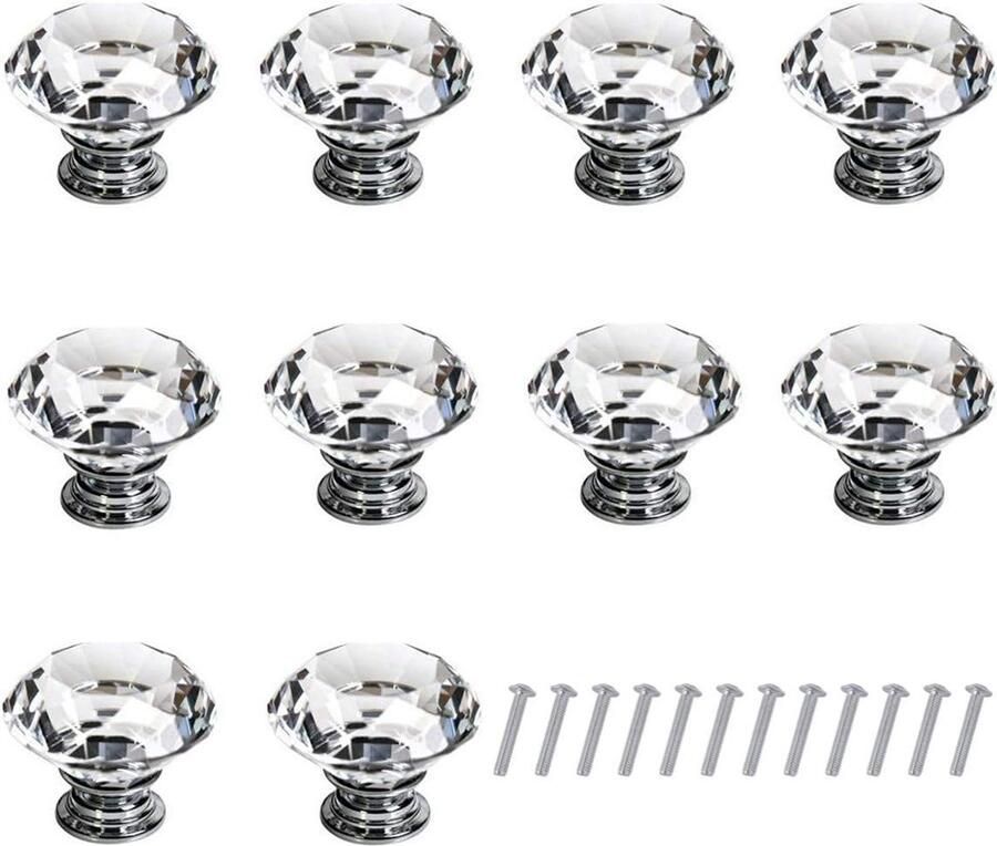 Longsing Deurknoppen Lade Kast Knoppen 10 STKS 35mm Diamant Glas Kristal Lade Trekt met Schroef voor Thuiskantoor