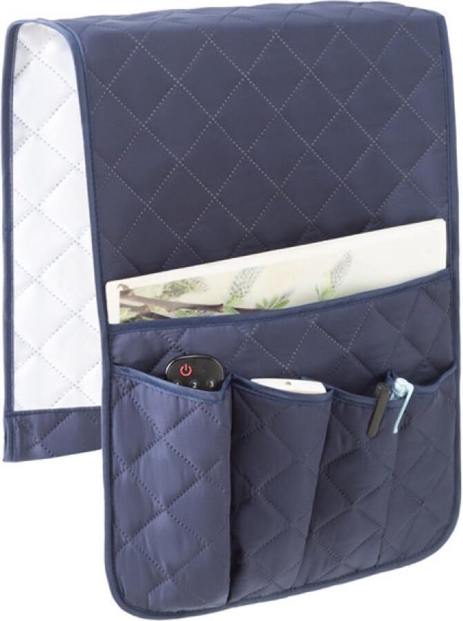Longziming -Sofa Armleuning Organizer – Bank Opbergvak met 5 Vakken & Antislip Bevestiging – Duurzaam Polyester 90×43 cm- Marineblauw