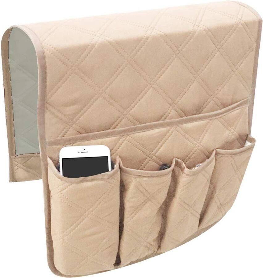 Longziming -Sofa Armleuning Organizer – Bank Opbergvak met 5 Vakken & Antislip Bevestiging – Duurzaam Polyester 90×43 cm- Beige