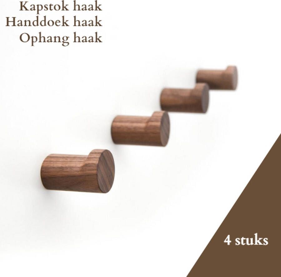 Loods84 Houten Kapstokhaken Walnoot 4 Stuks Hazelnoot Ophanghaken Handdoekhaken Jashaken