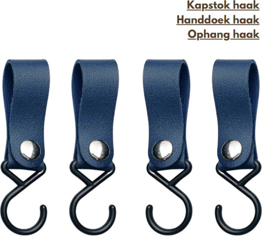 Loods84 Leren Ophanghaken Handdoekhaakjes – Kapstokhaak blauw 4 stuks