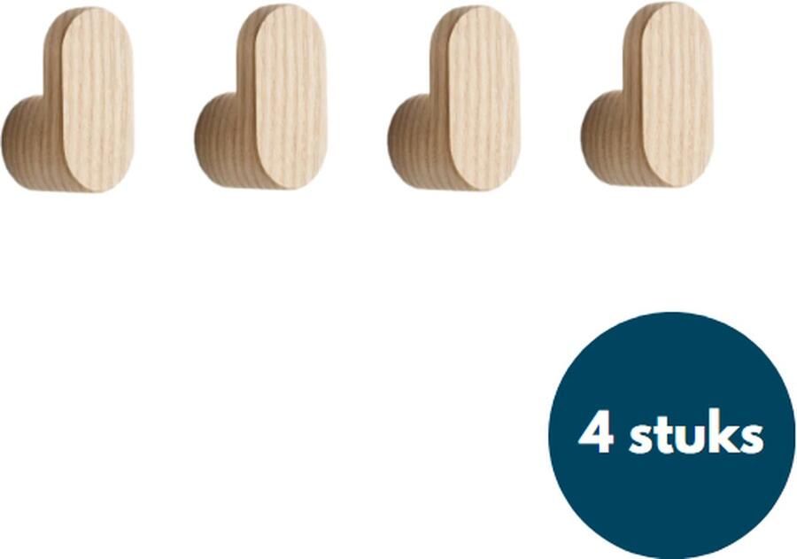 Loods84 Houten Kapstokhaken Kledinghaken 4 Stuks Ophanghaken Handdoekhaken Jashaken Teak