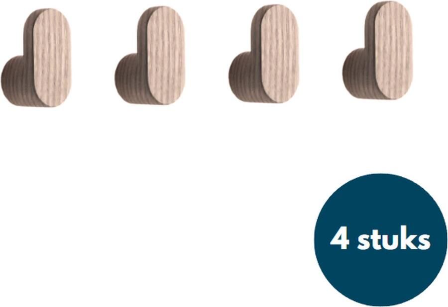 Loods84 Houten Kapstokhaken Kledinghaken 4 Stuks Ophanghaken Handdoekhaken Jashaken Walnoot licht
