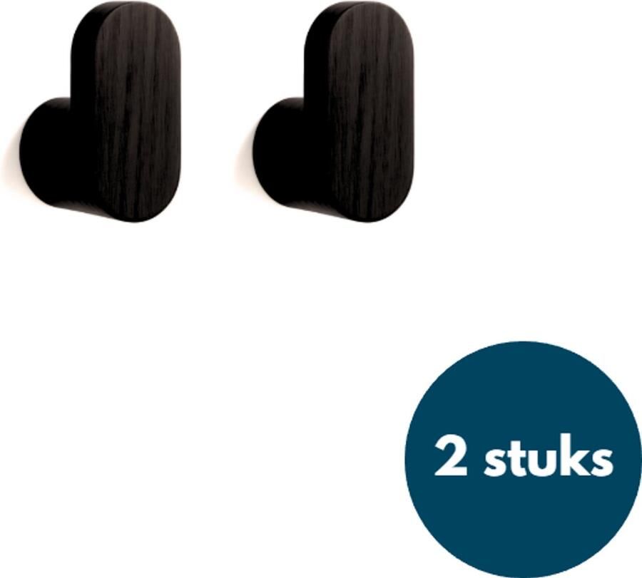 Loods84 Houten Kapstokhaken Kledinghaken Ophanghaken Handdoekhaken Jashaken 2 Stuks Zwart
