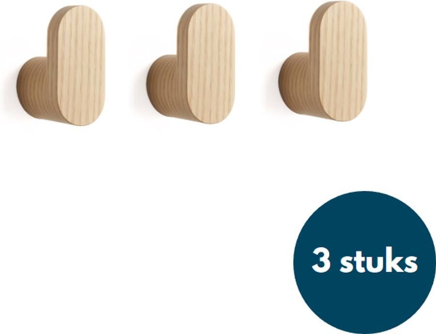 Loods84 Houten Kapstokhaken Kledinghaken Ophanghaken Handdoekhaken Jashaken 3 Stuks Teak