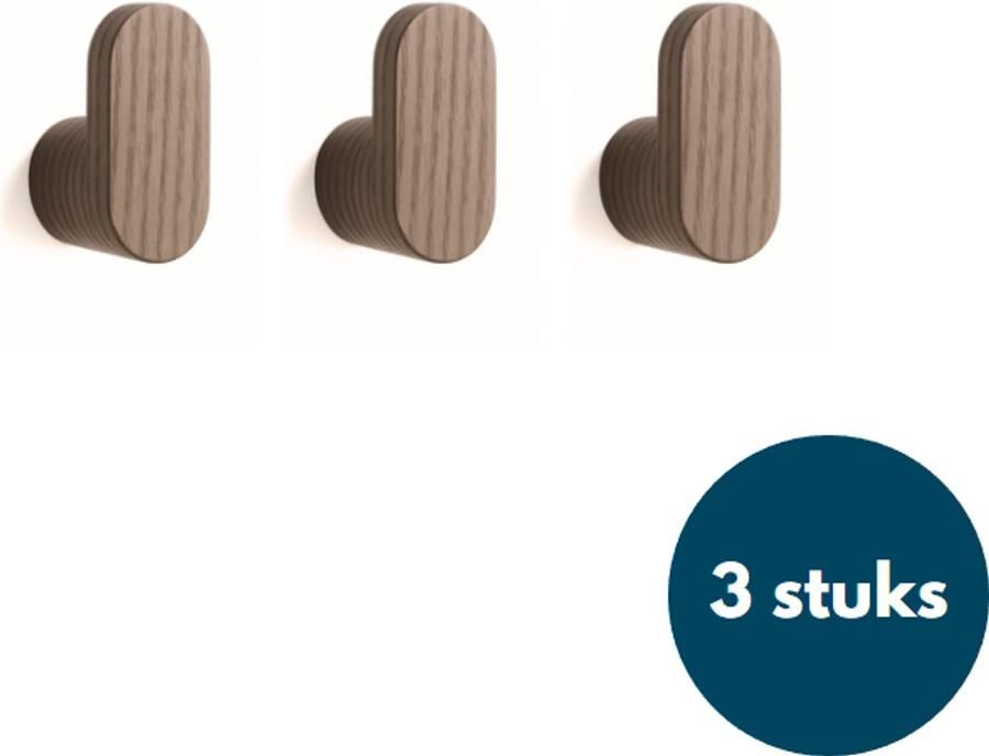 Loods84 Houten Kapstokhaken Kledinghaken Ophanghaken Handdoekhaken Jashaken 3 Stuks Walnoot licht