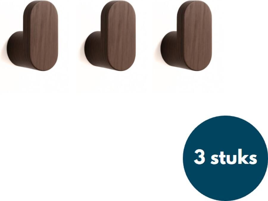 Loods84 Houten Kapstokhaken Kledinghaken Ophanghaken Handdoekhaken Jashaken 3 Stuks Walnoot