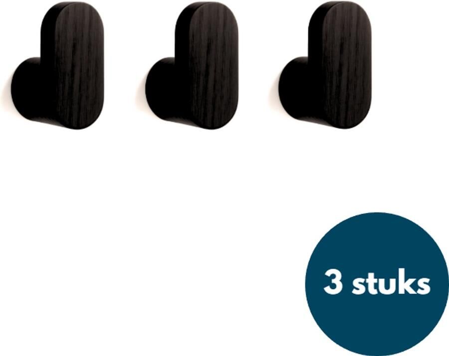 Loods84 Houten Kapstokhaken Kledinghaken Ophanghaken Handdoekhaken Jashaken 3 Stuks Zwart