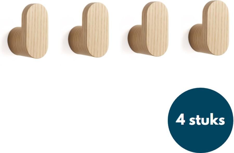 Loods84 Houten Kapstokhaken Kledinghaken Ophanghaken Handdoekhaken Jashaken 4 Stuks Teak