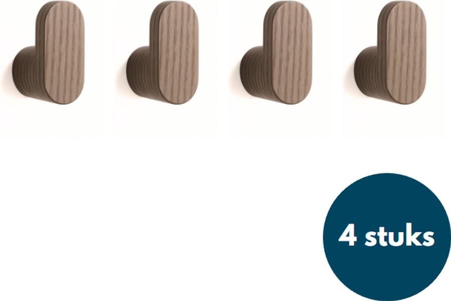 Loods84 Houten Kapstokhaken Kledinghaken Ophanghaken Handdoekhaken Jashaken 4 Stuks Walnoot licht