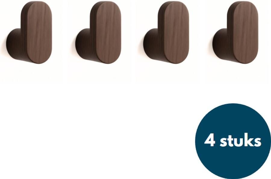 Loods84 Houten Kapstokhaken Kledinghaken Ophanghaken Handdoekhaken Jashaken 4 Stuks Walnoot