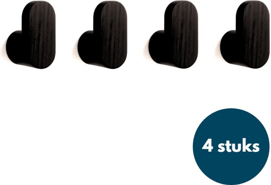 Loods84 Houten Kapstokhaken Kledinghaken Ophanghaken Handdoekhaken Jashaken 4 Stuks Zwart