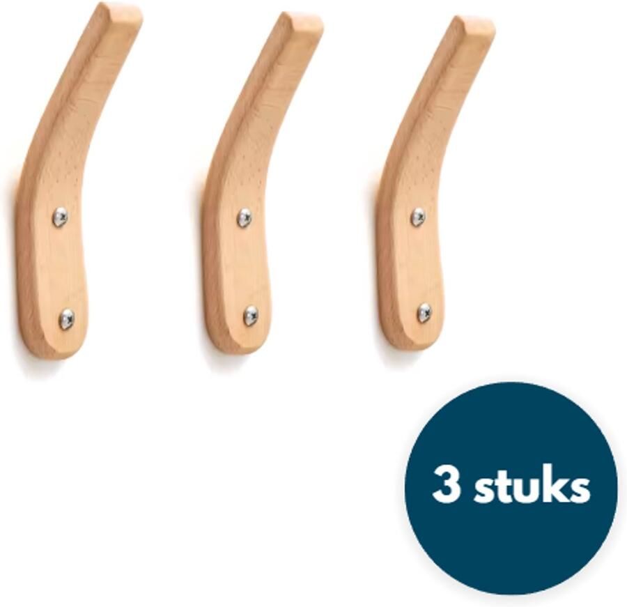 Loods84 Houten Wandhaken Kapstokhaken Chique Teak 3 Stuks Ophanghaken Handdoekhaken Jashaken
