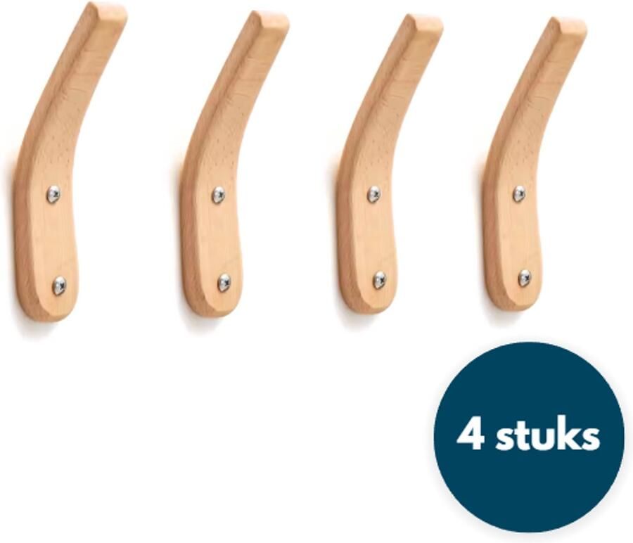 Loods84 Houten Wandhaken Kapstokhaken Chique Teak 4 Stuks Ophanghaken Handdoekhaken Jashaken