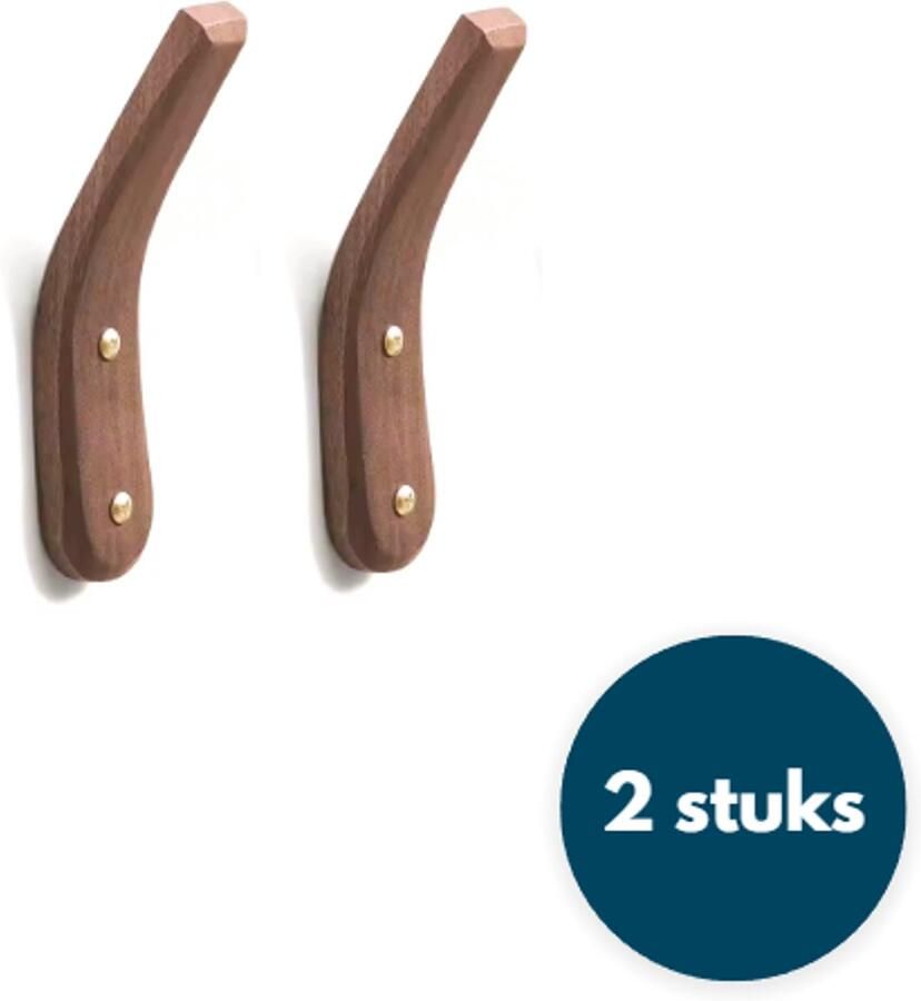 Loods84 Houten Wandhaken Kapstokhaken Chique Walnoot 2 Stuks Ophanghaken Handdoekhaken Jashaken