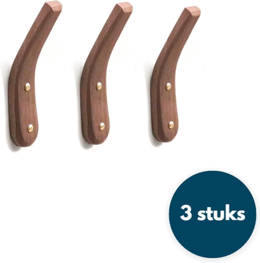 Loods84 Houten Wandhaken Kapstokhaken Chique Walnoot 3 Stuks Ophanghaken Handdoekhaken Jashaken