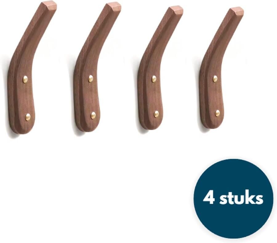 Loods84 Houten Wandhaken Kapstokhaken Chique Walnoot 4 Stuks Ophanghaken Handdoekhaken Jashaken