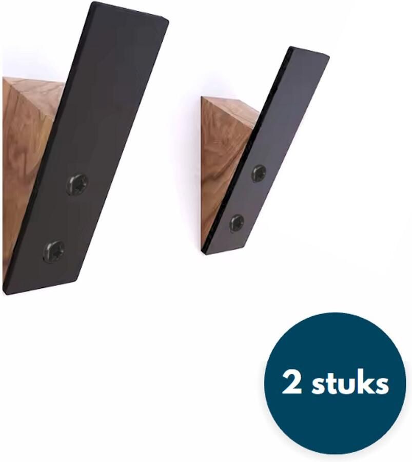 Loods84 Houten Wandhaken Zwart IJzer Kapstokhaken Ophanghaken Handdoekhaken Jashaken 2 Stuks