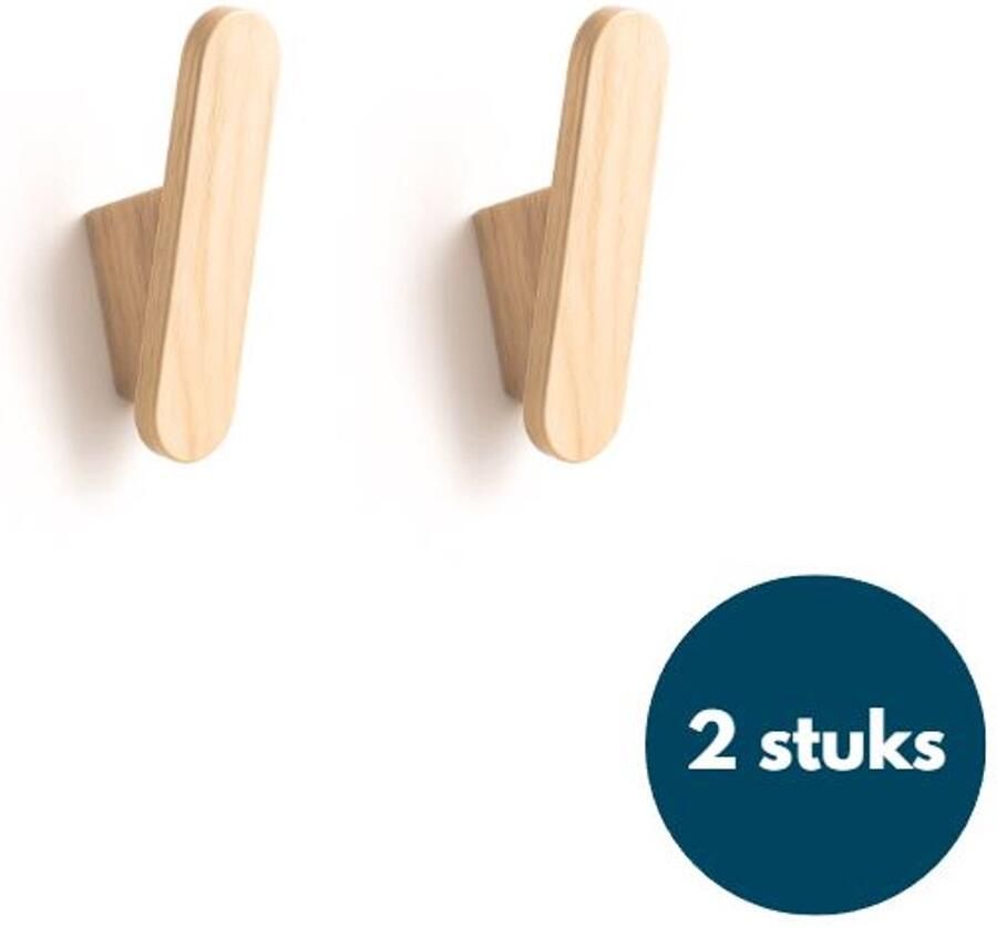 Loods84 Houten Wandhaken Retro kapstokhaken Ophanghaken Handdoekhaken Jashaken 2 stuks Teak