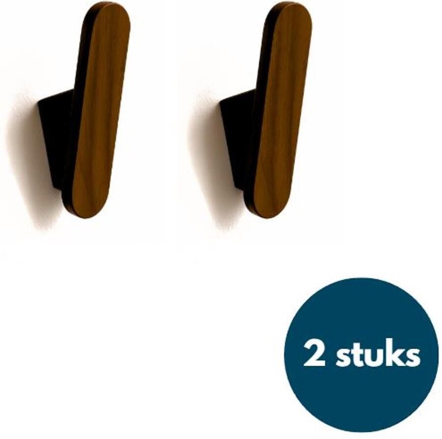 Loods84 Houten Wandhaken Retro kapstokhaken Ophanghaken Handdoekhaken Jashaken 2 stuks Walnoot