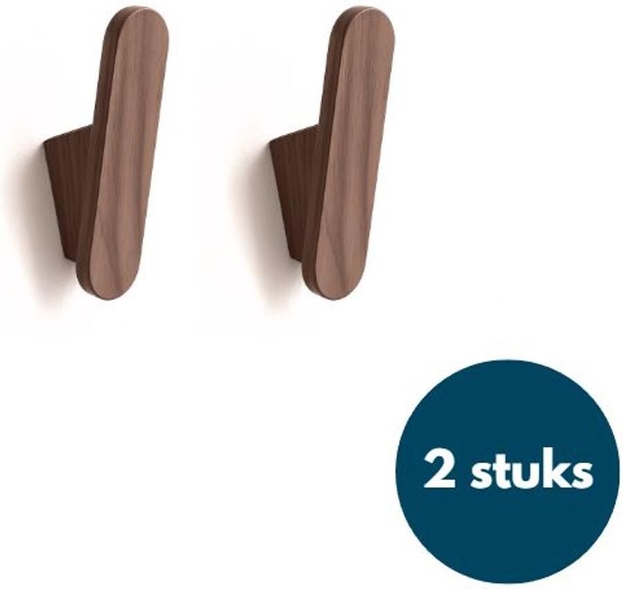 Loods84 Houten Wandhaken Retro kapstokhaken Ophanghaken Handdoekhaken Jashaken 2 stuks Walnoot licht