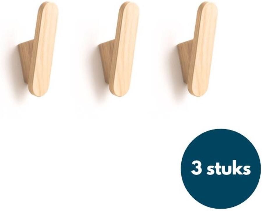 Loods84 Houten Wandhaken Retro kapstokhaken Ophanghaken Handdoekhaken Jashaken 3 stuks Teak
