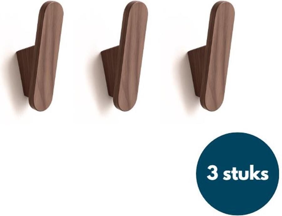 Loods84 Houten Wandhaken Retro kapstokhaken Ophanghaken Handdoekhaken Jashaken 3 stuks Walnoot licht
