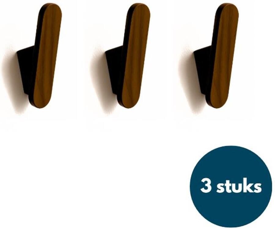 Loods84 Houten Wandhaken Retro kapstokhaken Ophanghaken Handdoekhaken Jashaken 3 stuks Walnoot
