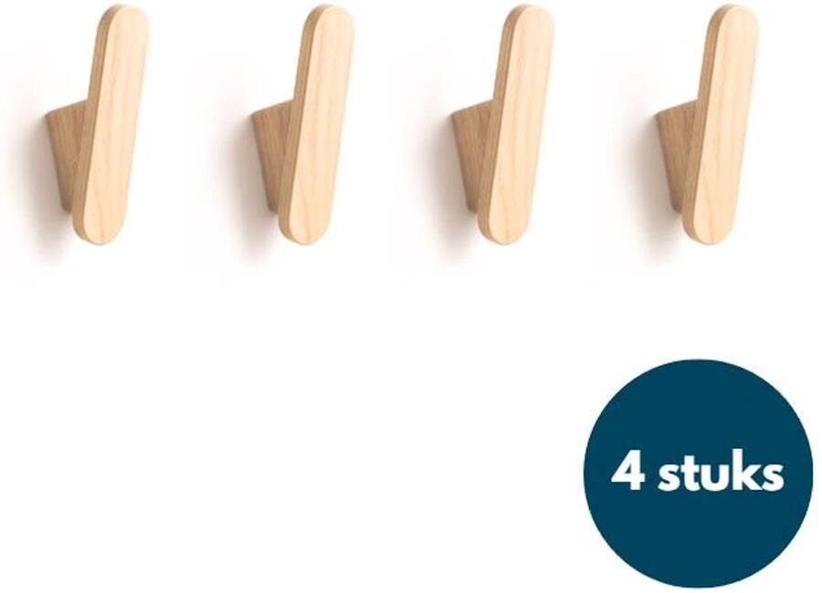 Loods84 Houten Wandhaken Retro kapstokhaken Ophanghaken Handdoekhaken Jashaken 4 stuks Teak