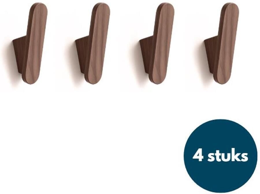 Loods84 Houten Wandhaken Retro kapstokhaken Ophanghaken Handdoekhaken Jashaken 4 stuks Walnoot licht