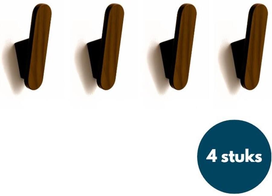 Loods84 Houten Wandhaken Retro kapstokhaken Ophanghaken Handdoekhaken Jashaken 4 stuks Walnoot
