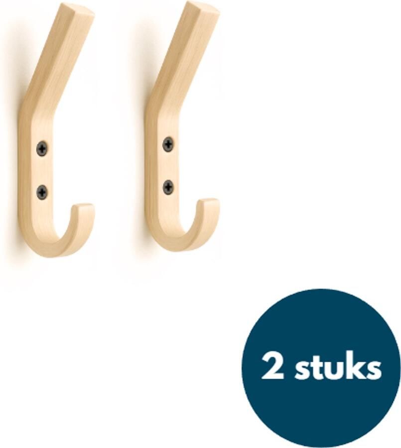 Loods84 Houten Wandhaken Teak 2 Stuks Kapstokhaken Ophanghaken Handdoekhaken Jashaken Smal