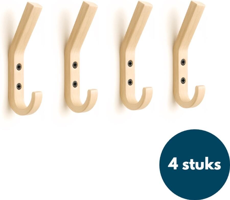 Loods84 Houten Wandhaken Teak 4 Stuks Kapstokhaken Ophanghaken Handdoekhaken Jashaken Smal
