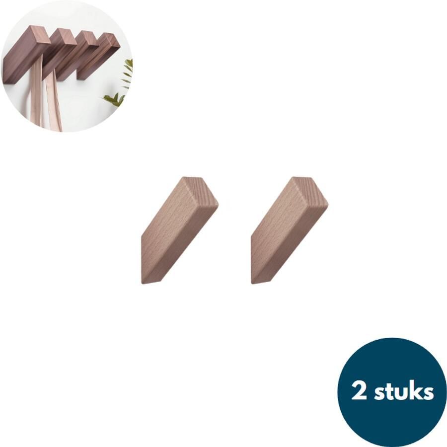 Loods84 Houten Wandhaken Vierkante kapstokhaken Ophanghaken Handdoekhaken Jashaken 2 stuks Walnoot licht