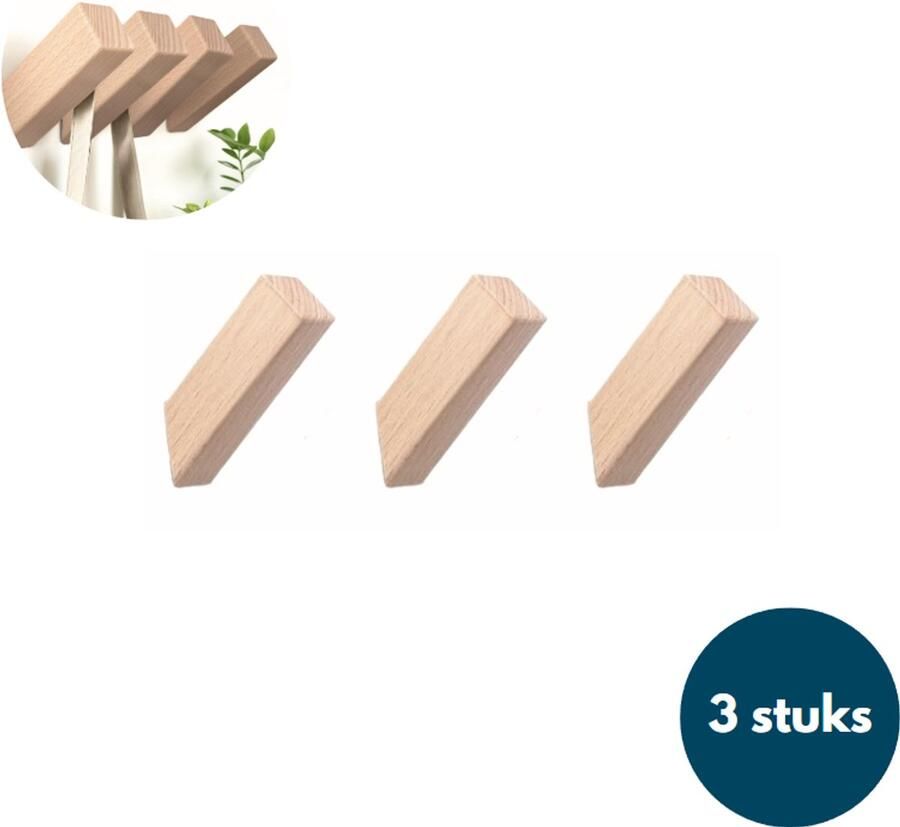 Loods84 Houten Wandhaken Vierkante kapstokhaken Ophanghaken Handdoekhaken Jashaken 3 stuks Teak