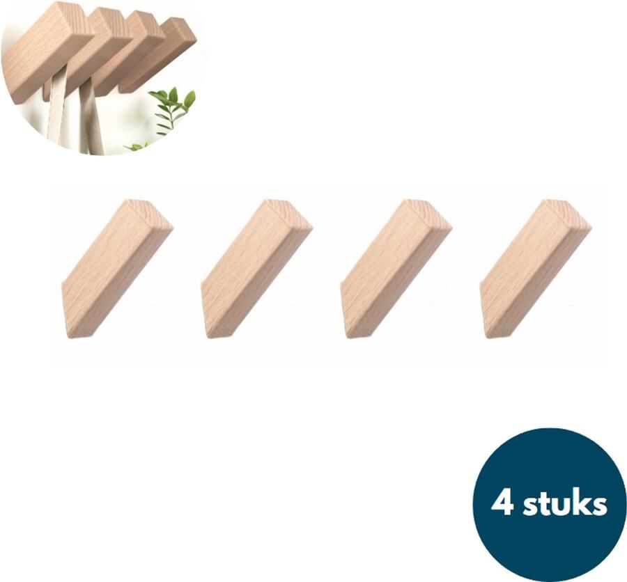 Loods84 Houten Wandhaken Vierkante kapstokhaken Ophanghaken Handdoekhaken Jashaken 4 stuks Teak