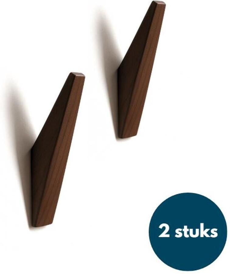 Loods84 Houten Wandhaken Vintage kapstokhaken Ophanghaken Handdoekhaken Jashaken 2 stuks Walnoot