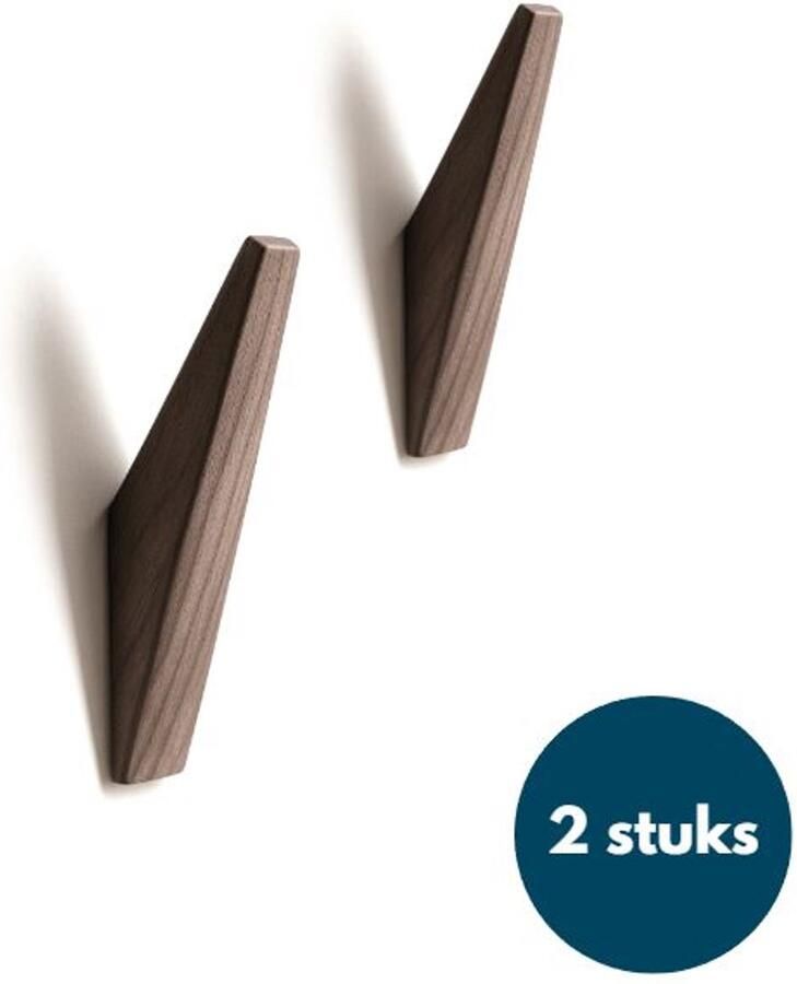 Loods84 Houten Wandhaken Vintage kapstokhaken Ophanghaken Handdoekhaken Jashaken 2 stuks Walnoot licht