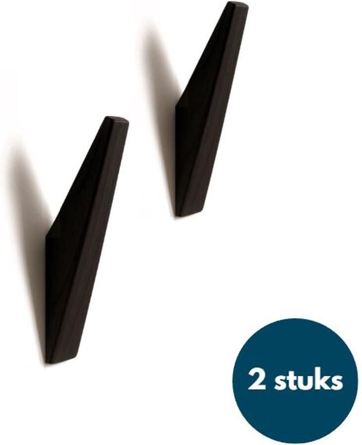 Loods84 Houten Wandhaken Vintage kapstokhaken Ophanghaken Handdoekhaken Jashaken 2 stuks Zwart