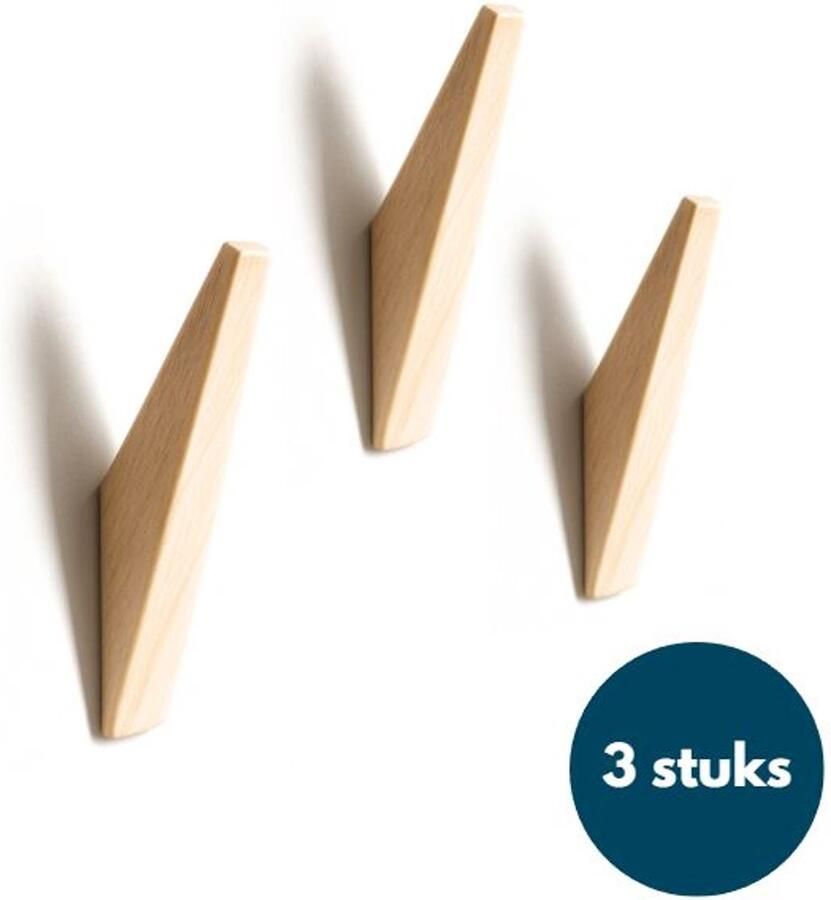 Loods84 Houten Wandhaken Vintage kapstokhaken Ophanghaken Handdoekhaken Jashaken 3 stuks Teak