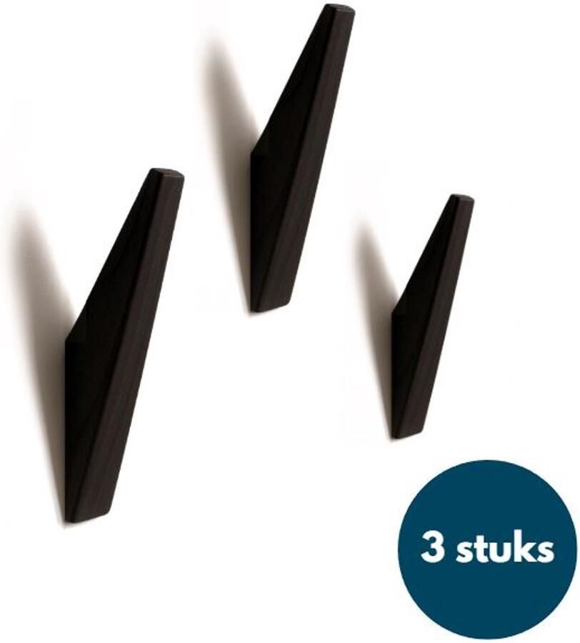 Loods84 Houten Wandhaken Vintage kapstokhaken Ophanghaken Handdoekhaken Jashaken 3 stuks Zwart